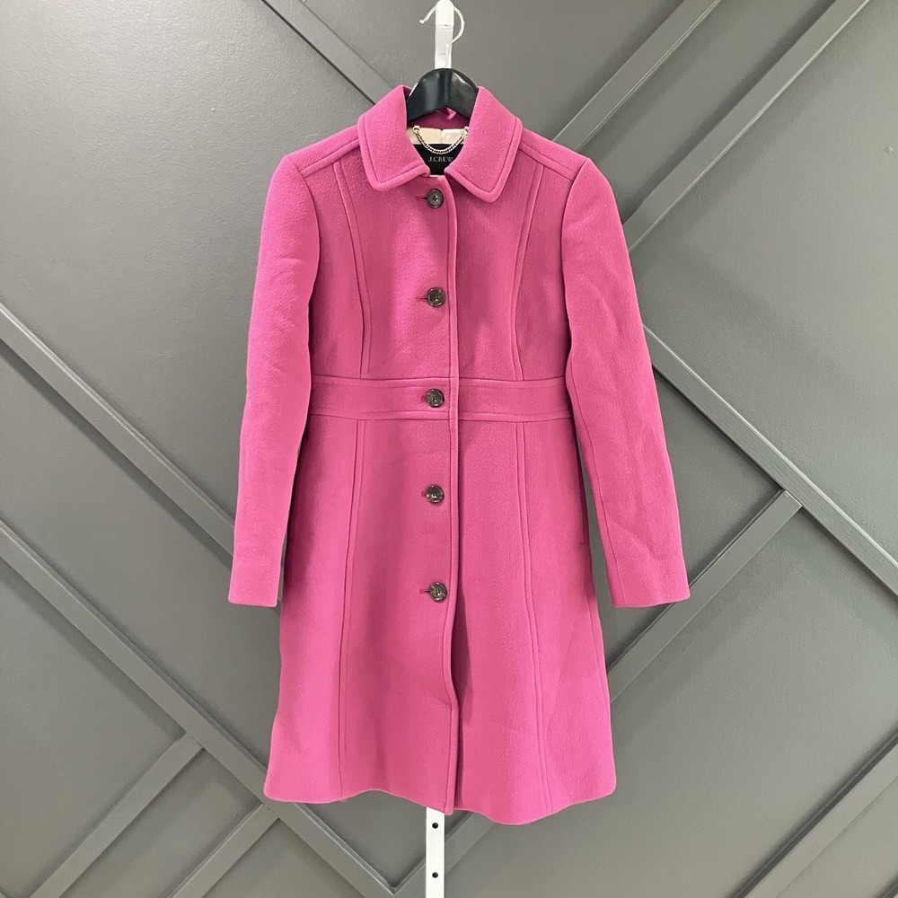 J.Crew Italian Double Cloth Wool Coat Pink Fuchsia Long Button Front‎ Petite 2P